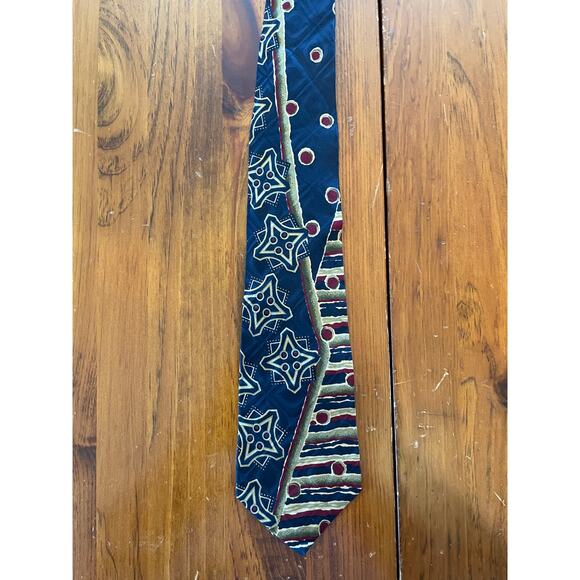 Chaps Ralph Lauren Neck Tie All Silk Stripes Stars Dots Blue Red Made in USA - Picture 1 of 6